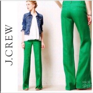 J Crew Womens Pants Cafe Trouser Cuffed Linen Green Size 2